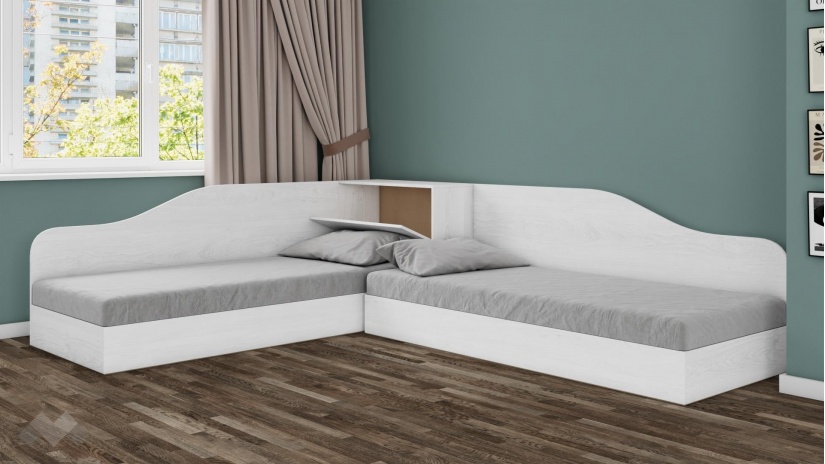 Ъглови легла 82/190 Арго с включени матраци Бонел 82/190 бял фладер - изглед 2 - МебелМаг Ъглови легла 82/190 Арго с включени матраци Бонел 82/190 бял фладер - изглед 2