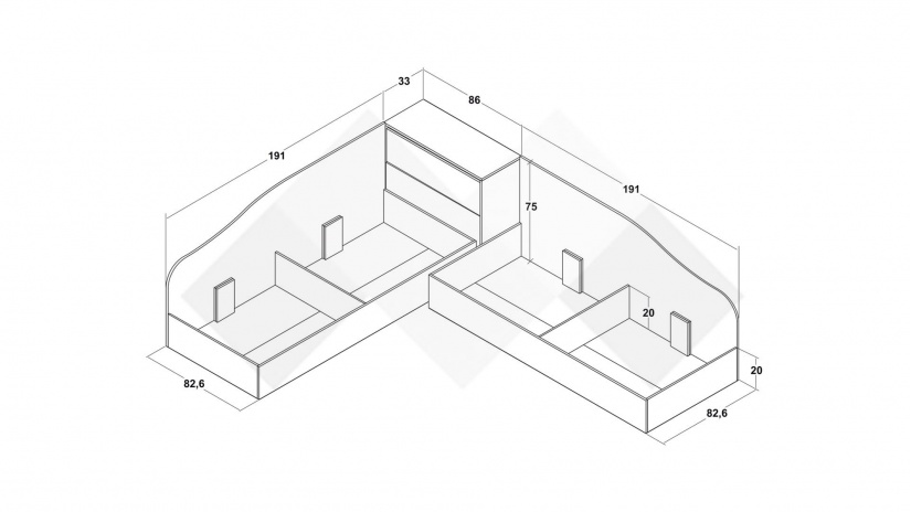 Ъглови легла 82/190 Арго с включени матраци Бонел 82/190 дъб сонома - изглед 4 - МебелМаг Ъглови легла 82/190 Арго с включени матраци Бонел 82/190 дъб сонома - изглед 4
