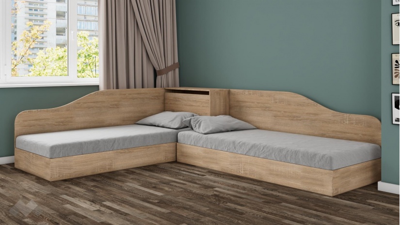 Ъглови легла 82/190 Арго с включени матраци Бонел 82/190 дъб сонома - изглед 1 - МебелМаг Ъглови легла 82/190 Арго с включени матраци Бонел 82/190 дъб сонома - изглед 1