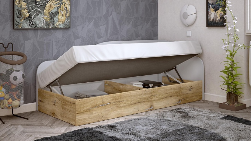 Ъглово легло 82/190 Селтик с включен матрак Бонел 82/190 келтски дъб със светло сиво - изглед 2 - МебелМаг Ъглово легло 82/190 Селтик с включен матрак Бонел 82/190 келтски дъб със светло сиво - изглед 2