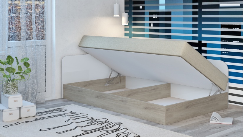 Ъглово легло 120/190 Тексас с включен матрак Бонел 120/190 сонома арвен с бял гланц - изглед 2