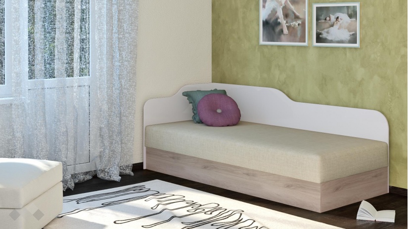 Ъглово легло 82/190 Тексас сонома арвен с бял гланц - изглед 1 - МебелМаг Ъглово легло 82/190 Тексас сонома арвен с бял гланц - изглед 1