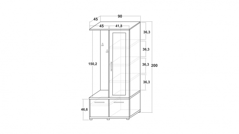 Портманто Ламела дъб канела с дъб ламела и черно шагре - изглед 3 - МебелМаг Портманто Ламела дъб канела с дъб ламела и черно шагре - изглед 3