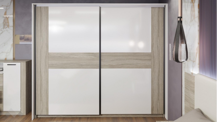 Спален комплект Дарк с включен матрак Бонел 160/200 дъб ойстър с бял гланц - изглед 11 - МебелМаг Спален комплект Дарк с включен матрак Бонел 160/200 дъб ойстър с бял гланц - изглед 11