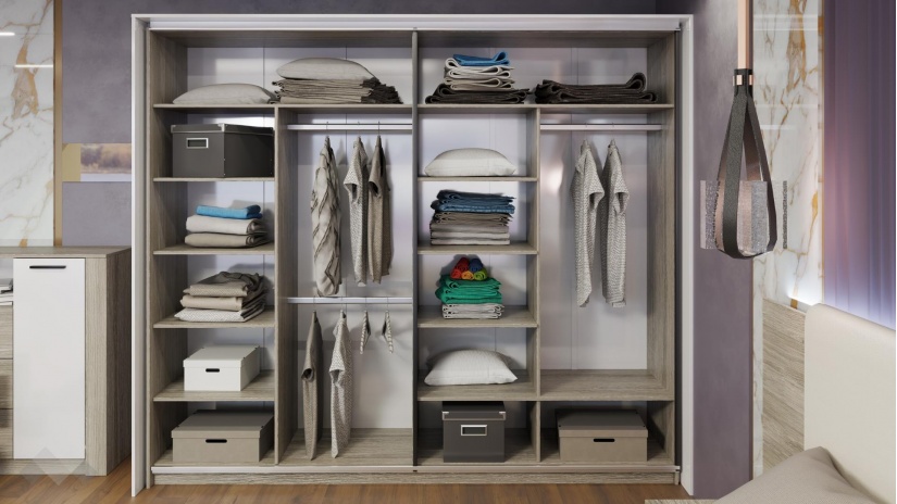 Спален комплект Дарк с включен матрак Бонел 160/200 дъб ойстър с бял гланц - изглед 12 - МебелМаг Спален комплект Дарк с включен матрак Бонел 160/200 дъб ойстър с бял гланц - изглед 12