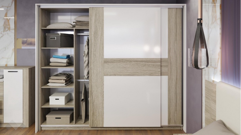 Спален комплект Дарк с включен матрак Бонел 160/200 дъб ойстър с бял гланц - изглед 13 - МебелМаг Спален комплект Дарк с включен матрак Бонел 160/200 дъб ойстър с бял гланц - изглед 13