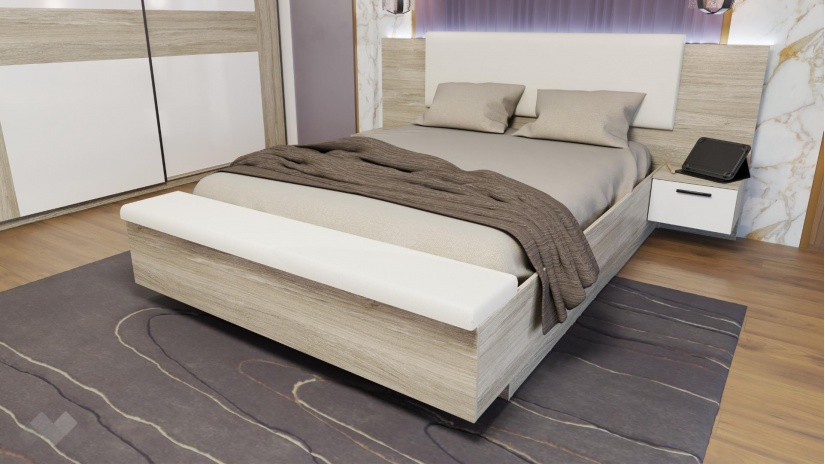 Спален комплект Дарк с включен матрак Бонел 160/200 дъб ойстър с бял гланц - изглед 3 - МебелМаг Спален комплект Дарк с включен матрак Бонел 160/200 дъб ойстър с бял гланц - изглед 3