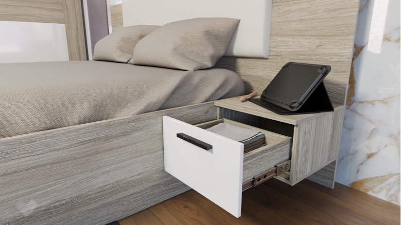 Спален комплект Дарк с включен матрак Бонел 160/200 дъб ойстър с бял гланц - изглед 7 - МебелМаг Спален комплект Дарк с включен матрак Бонел 160/200 дъб ойстър с бял гланц - изглед 7