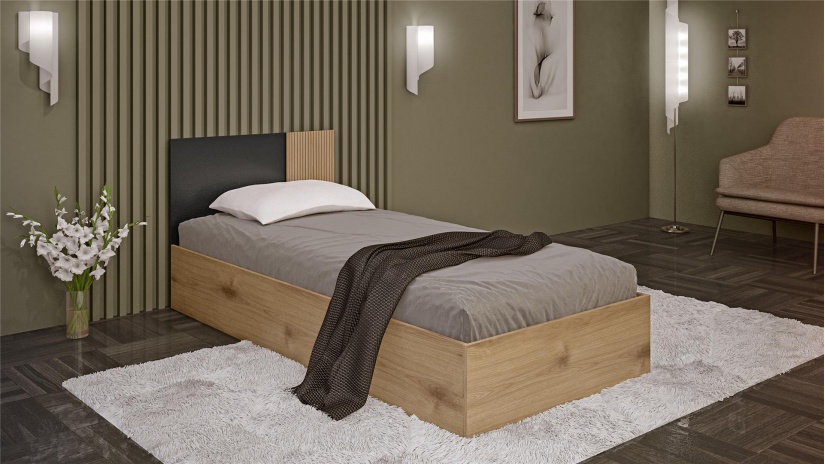 Детски спален комплект Ламела Л2 дъб канела с дъб ламела и черно шагре - изглед 3 - МебелМаг Детски спален комплект Ламела Л2 дъб канела с дъб ламела и черно шагре - изглед 3