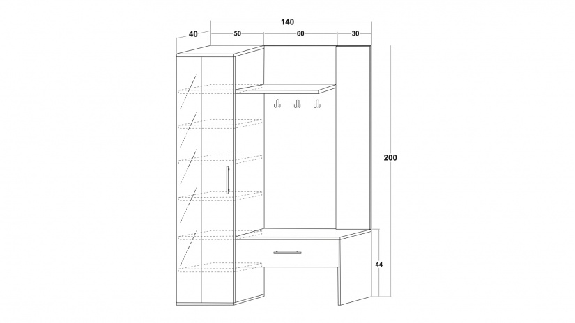 Портманто Ламела дъб канела с дъб ламела и черно шагре - изглед 3 - МебелМаг Портманто Ламела дъб канела с дъб ламела и черно шагре - изглед 3