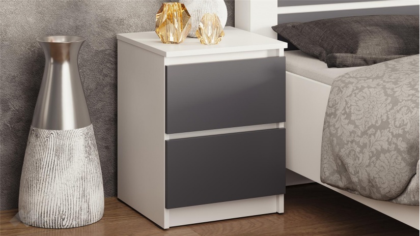 Нощен шкаф Никола бял с антрацит - изглед 1